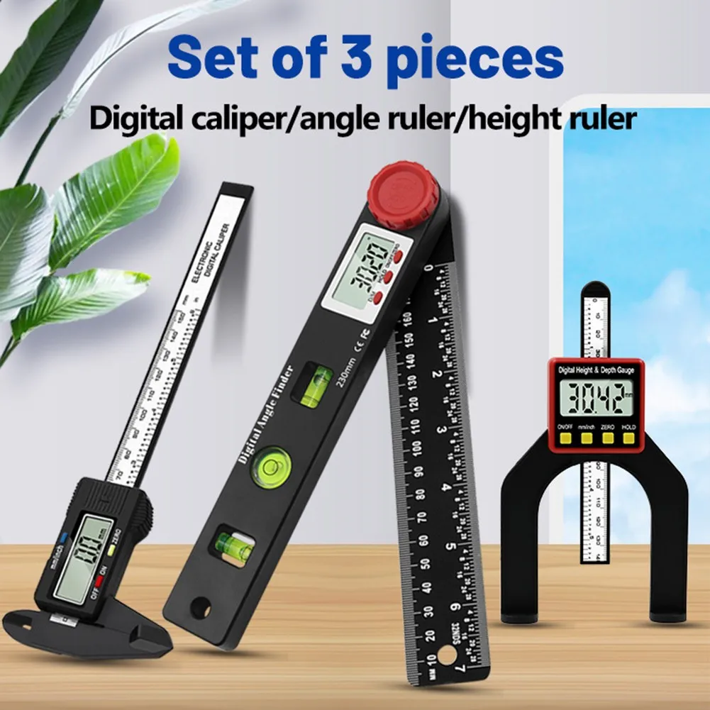 

3PCs Digital Depth Gauge And Digital Angle Finder Protractor Set For Woodworking Industrial Applications
