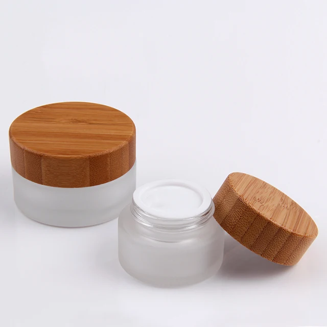 Женская Косметическая матовая стеклянная банка для крема лица с бамбуковой