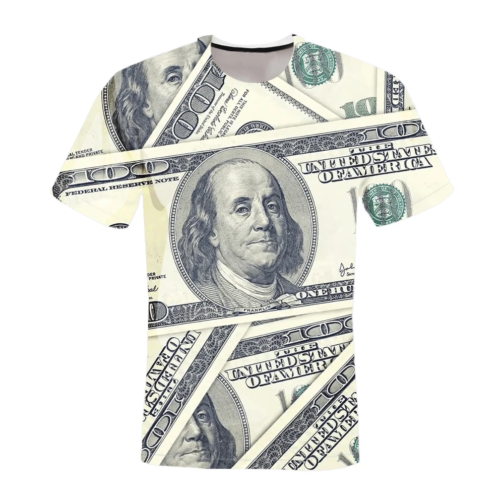 

Men's 3D Printing Quick-Drying T-shirt O-Neck Short-Sleeved Shirt Simulation US Dollar Pound Sterling Pattern Unisex Tshirts