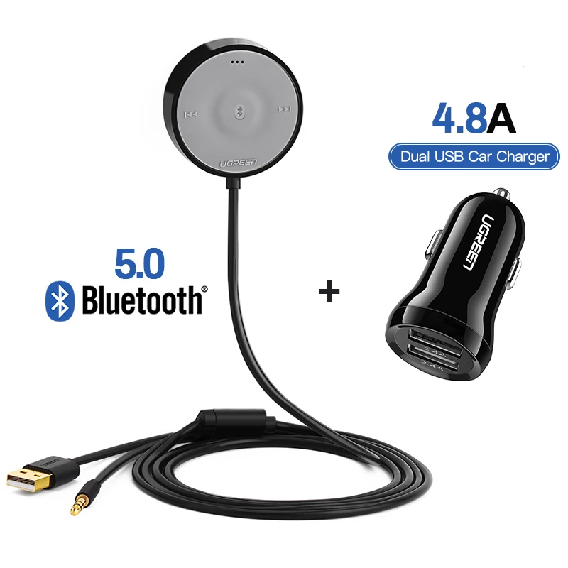 UGREEN Bluetooth 5,0 автомобильный комплект приемник aptX LL беспроводной 3,5 AUX адаптер для автомобильного динамика USB Bluetooth 3,5 мм разъем аудио приемник - Цвет: 5.0 with Car Charger