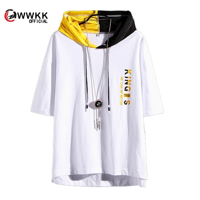 Мужская хлопковая футболка с коротким рукавом летняя капюшоном Повседневная