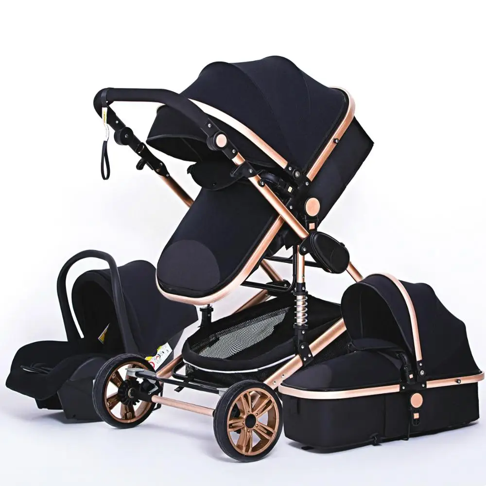 Luxurious Baby Stroller 3 in 1 Genuine Portable Baby Carriage Fold Pram Aluminum Frame High Landscape Stroller for Newborn Baby