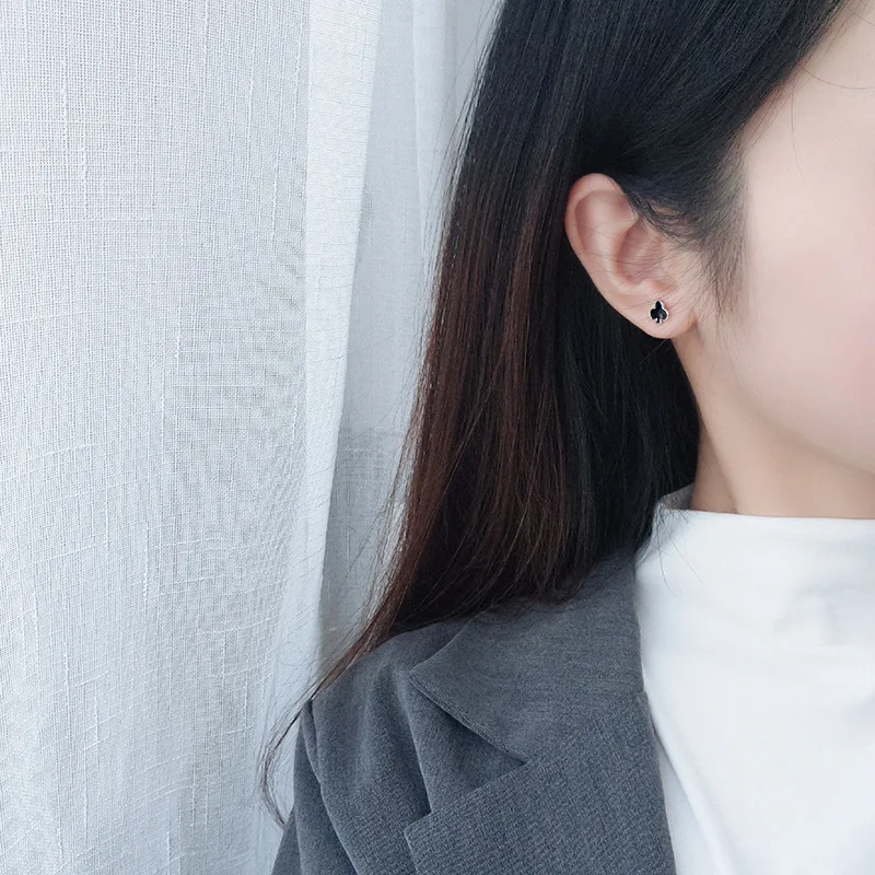 ElfoPlataSi Genuine Fashion 925 Sterling Silver interesting Poker Spade Club Stud Earring For Women Wedding Jewelry Gift DA526 | Украшения