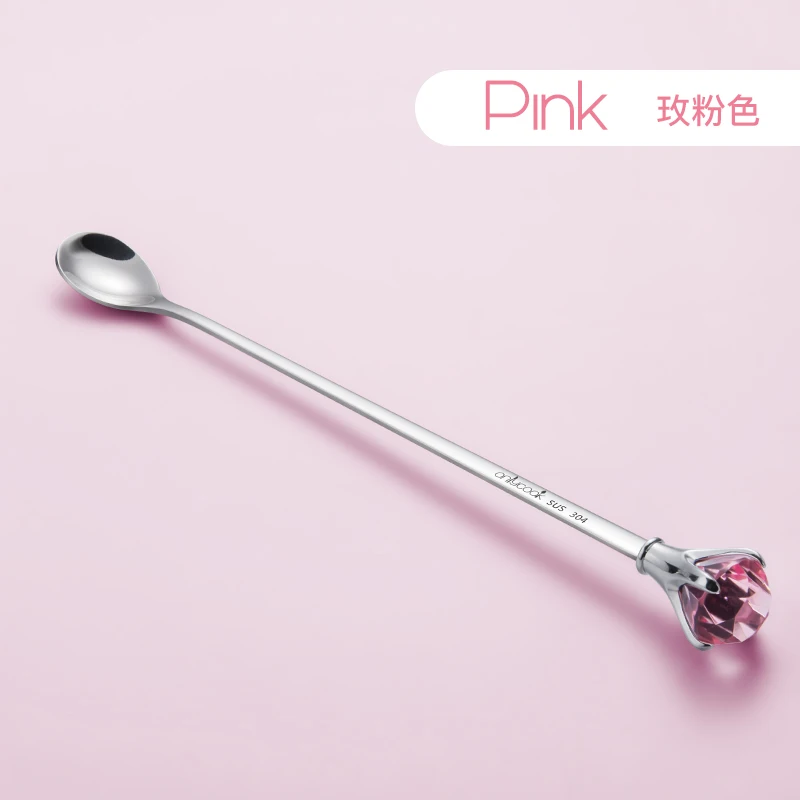 pink Onlycook Творческий алмаз длинной ручкой 304 ложка для перемешивания молока из нержавеющей стали - Цвет: pink