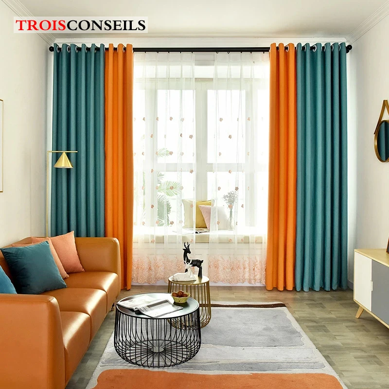 Чистый цвет затемняющие шторы на окна хлопок лен затенение для гостиной спальни