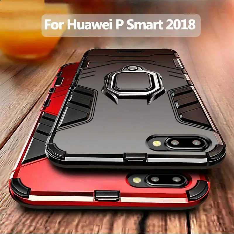 

Rugged Case For Huawei P Smart 2018 Case Finger Ring Holder Bumper Military Full Protection Cover For P Samrt 2018 Phone Case