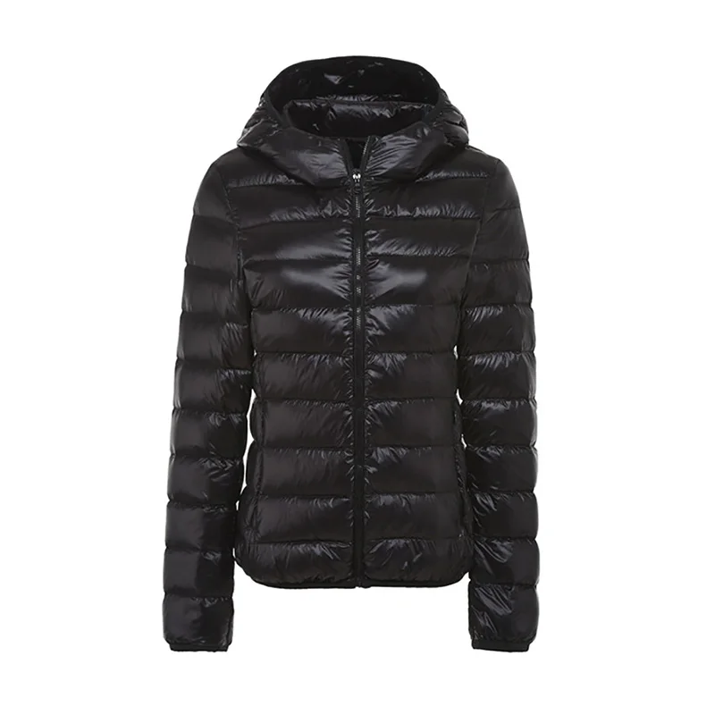 

Autumn Winter Women Jacket Ultra Light Duck Fur Down Hooded Slim Thin Jackets Long Sleeve Warm Coat Feather Parka Female Solid