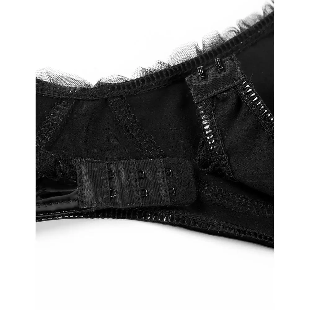 

Men Underwear Sexy Short Sleeves Bra Top With Low Rise Briefs Underwear Panties Wet Look Patent Leather Mens Sissy Lingerie Set