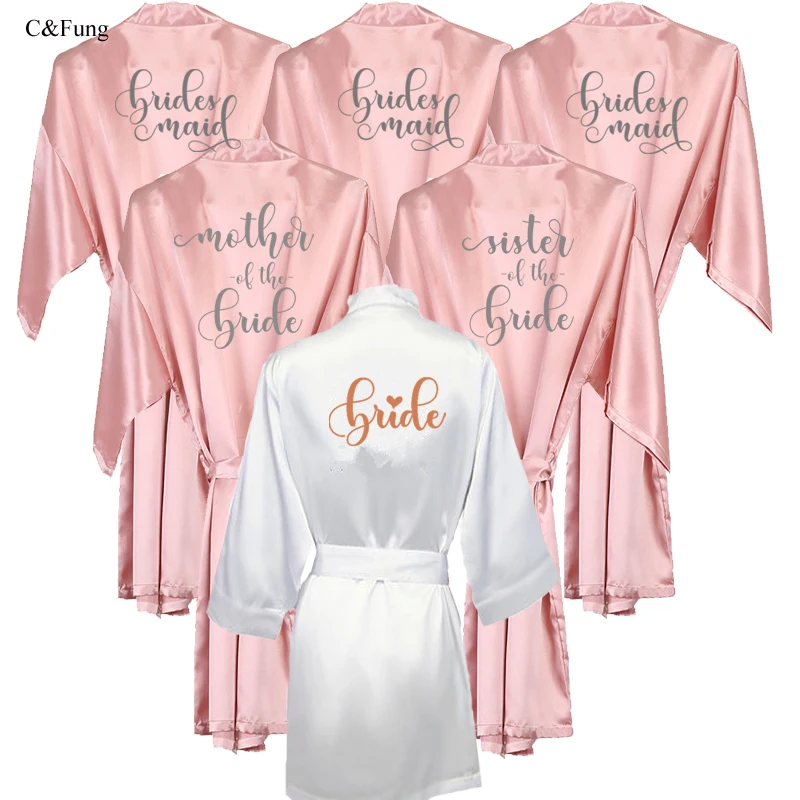 Темно розовый атласный халат для невесты Женская косметическая сумка подружки