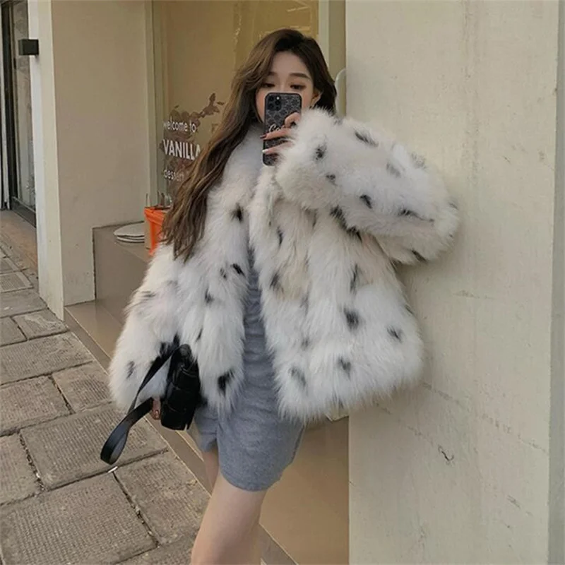 Women's faux fox fur coat winter new style young short clothes loose leopard fashion plush white manteau femme куртка женская