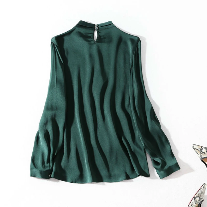Блузка из натурального шелка женские топы зеленые блузки рубашки с длинным