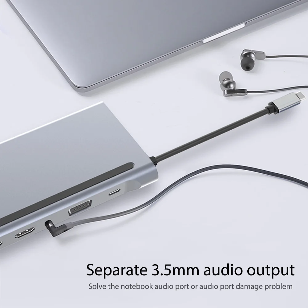 

12 in 1 Type-C Hub USB3.1 to Dual HDMI-Compatible RJ45 VGA HUB MST Data Port Type-C Smart Docking Station for Notebook