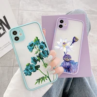 purple flower phone case for iphone 12 11 pro max for iphone 6 7 8 plus se 2020 x xs max xr hard shockproof back mint blue cover