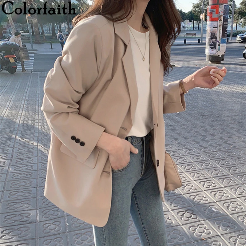 Colorfaith Новинка 2021 весна осень женские блейзеры карманы куртки Модные Винтажные