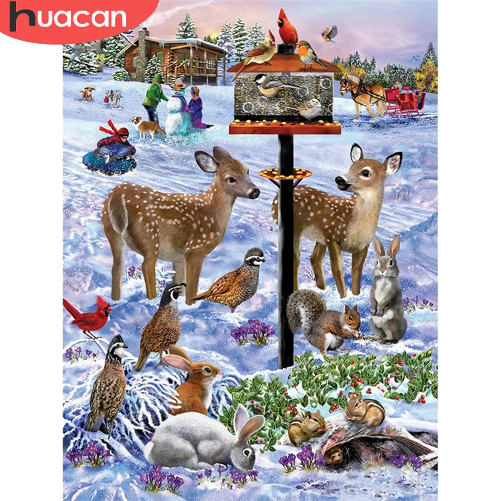 

HUACAN 5D Diamond Painting Deer Cross Stitch Full Square Round Diamond Embroidery Animal Diamond Mosaic Winter Christmas Gift