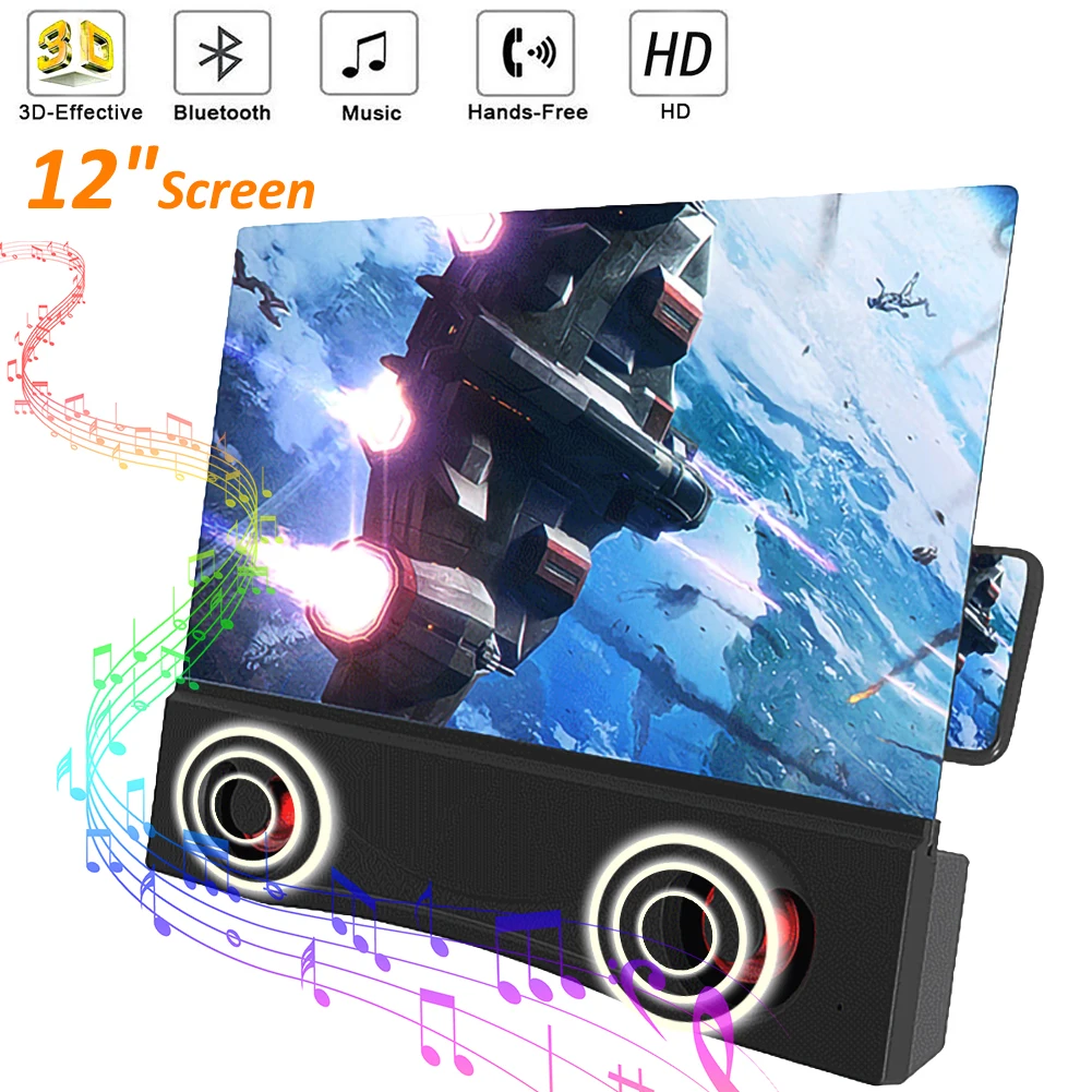 12 Inch 3D Phone Screen Magnifier Bluetooth Stereo Speaker HD Video Amplifier Universal Compitable For Mobile USB Charging | Мобильные