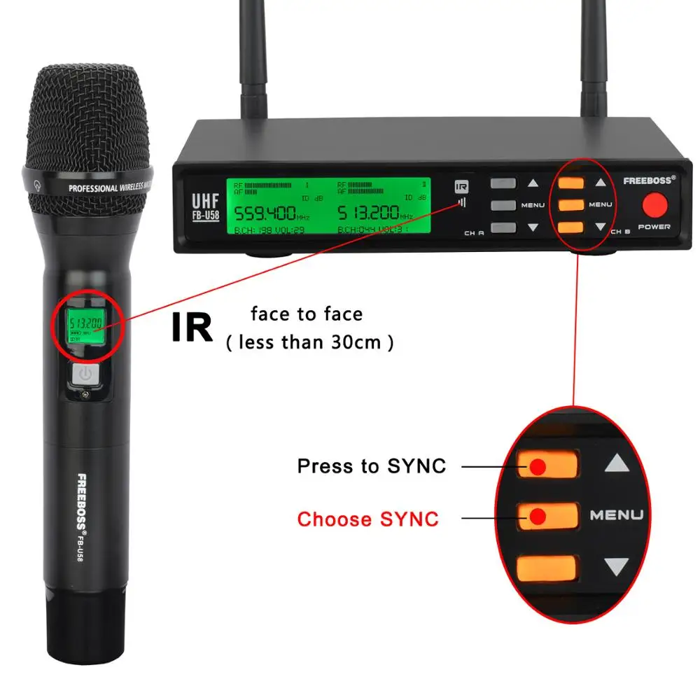 Freeboss FB-U58 UHF 2*200 Регулируемая частота металла ручной ЖК-дисплей Экран шикарный
