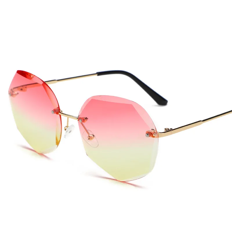 

Fashion Rimless Gradient Sunglasses Women Brand Designer Shades Cutting Lens Metal Frames Vintage Sun glasses
