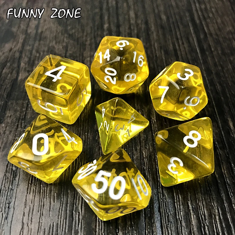1 Набор из 7 двусторонних игральных костей D4 D6 D8 D10 D12 D20 для игры в ролевые Dnd Data Crystal