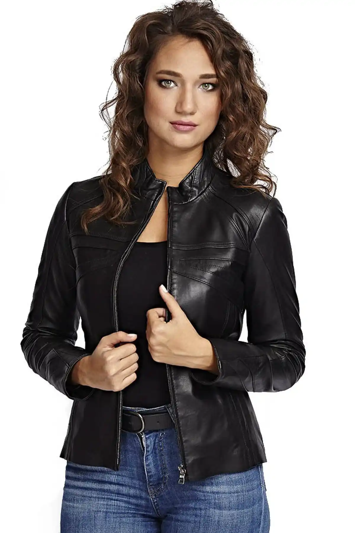 Genuine sheepskin black Biker jacket high street fashion for women, autumn and spring fashion clothing
