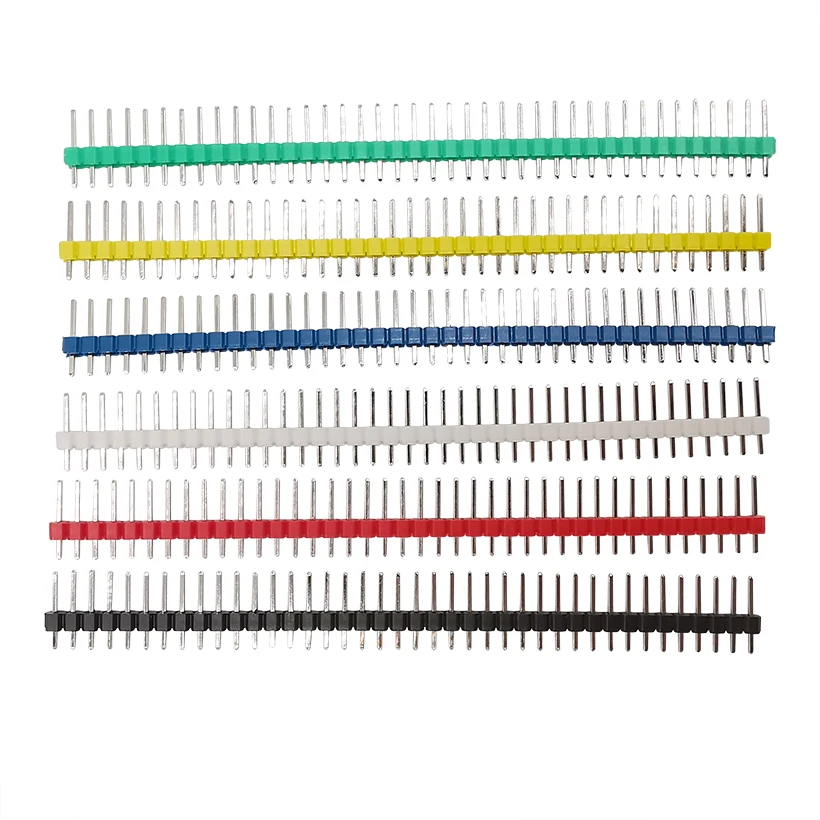 

30Pcs Six Colors 40 Pin Breakable Pin Header Pitch 2.54mm Single Row Male Plug PCB Pin Strip Connector for Arduino