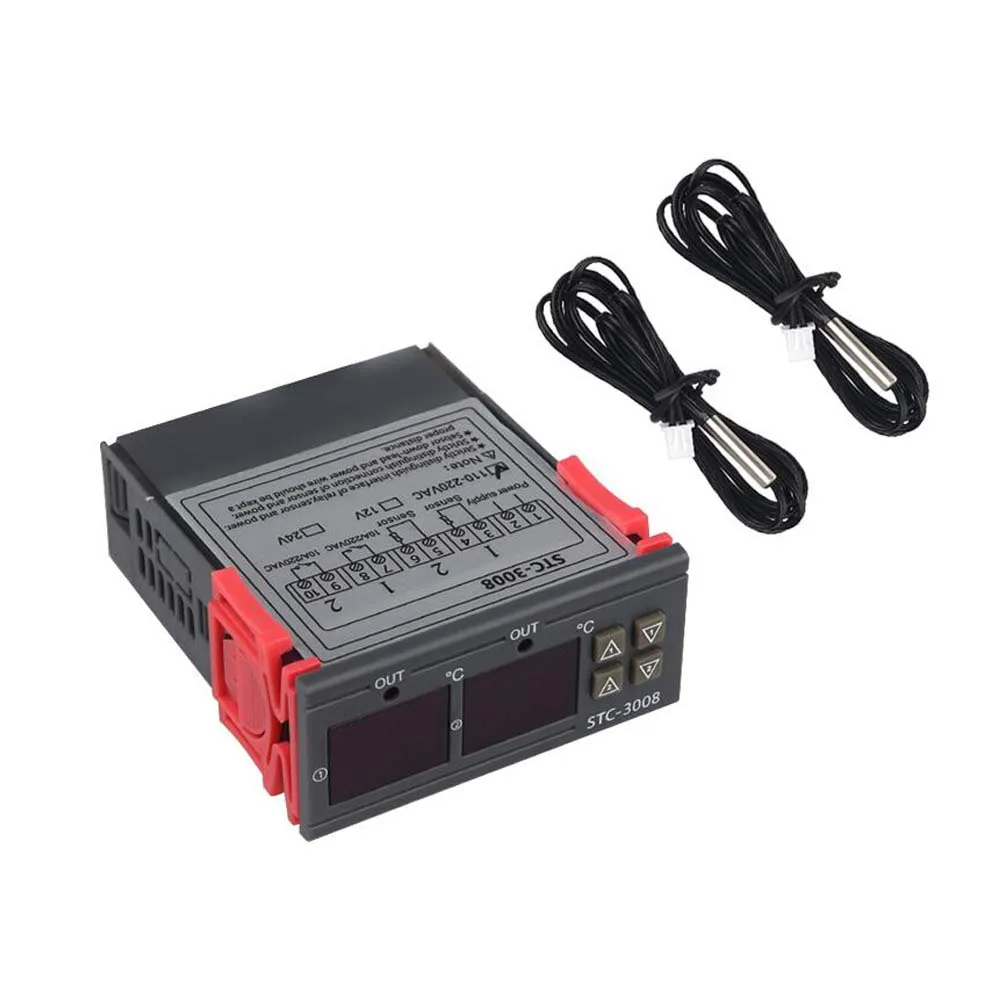 STC 3008 двойной цифровой Температура контроллер 12V 24V 220V два реле Выход термостат