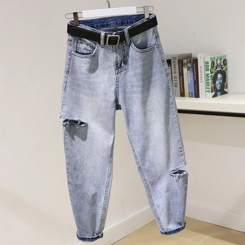 

Женские рваные джинсы-бойфренды, винтажные брюки-султанки с высокой талией, свободные джинсы для мам, уличная одежда, 2021