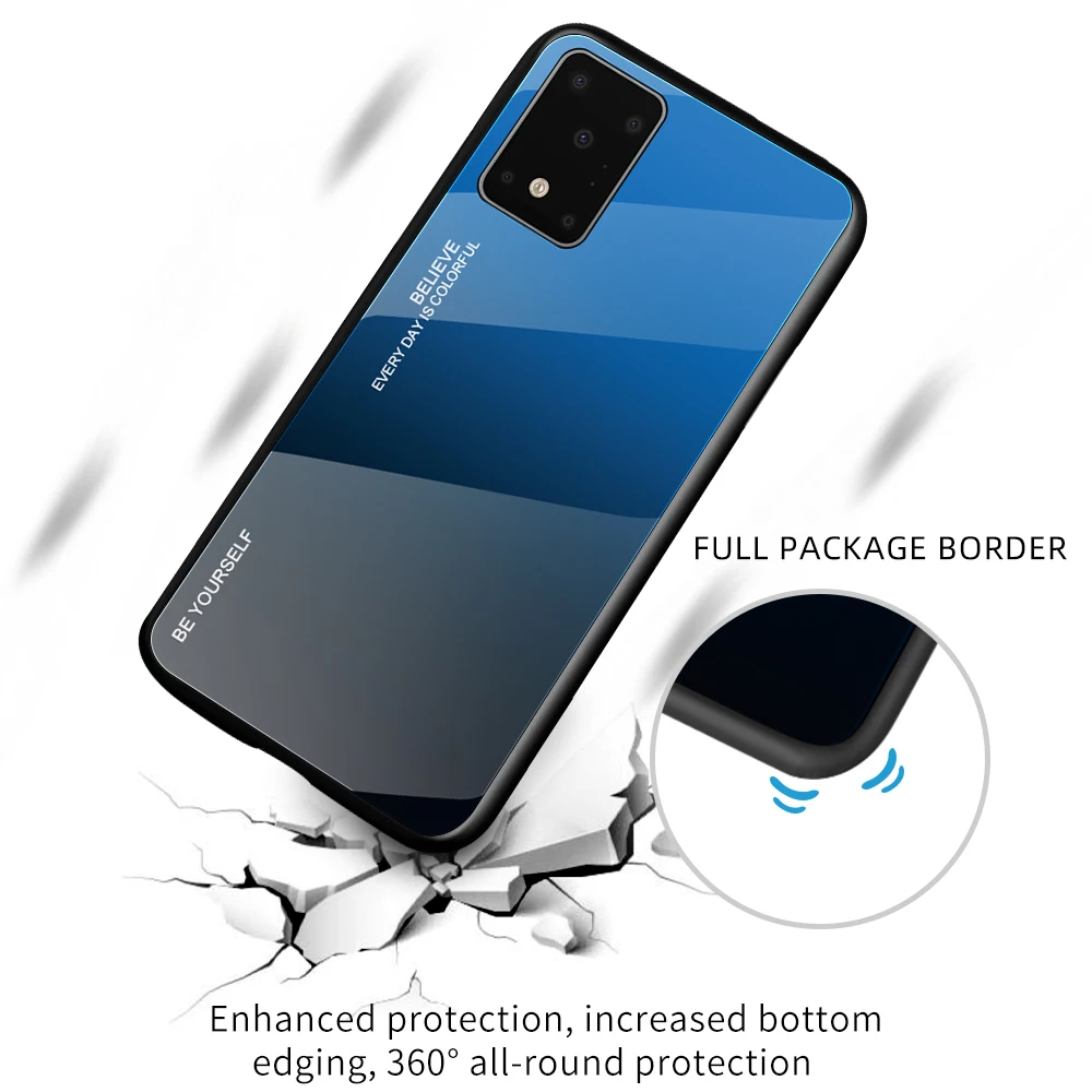 KEYSION Gradient Glass Case for Samsung Galaxy S20 Ultra S10 Plus S9 Note 10 Phone Cover A71 A51 A70 A50S A20 M30S |