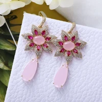 hibride flower shape colorful aaa cubic zircon drop earrings luxury high quality jewelry new cz crystal fashion earrings e 626