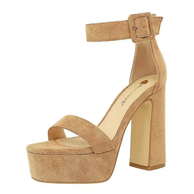 

Waterproof Platform Buckle Ankle Sandals Ladies 2021 Square Head Open Toe Sexysuper High Heel Sandals Platform Sandals Model