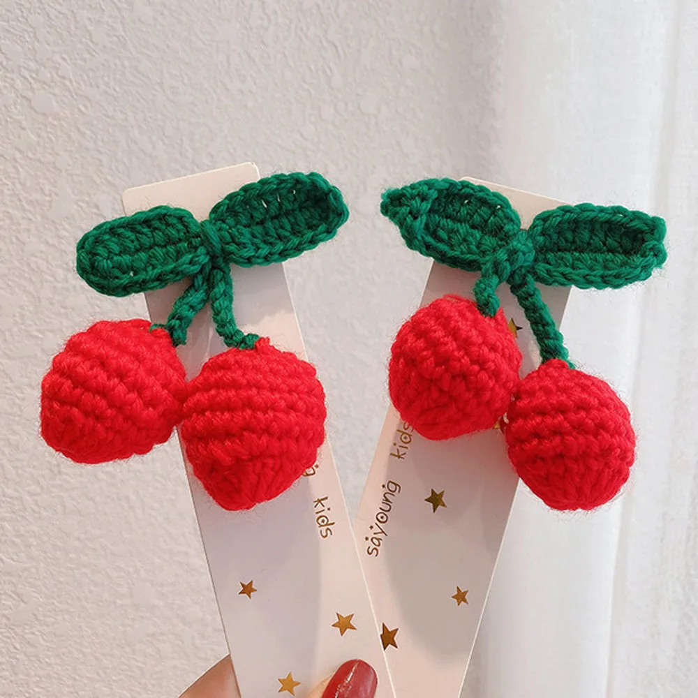 Horquillas de adorno de felpa para ni&ntilde;a, horquillas de punto de cereza, pinzas para el pelo de colores para fiesta, pasadores adorables, accesorios para el cabello para ni&ntilde;a, 1 ud.-2