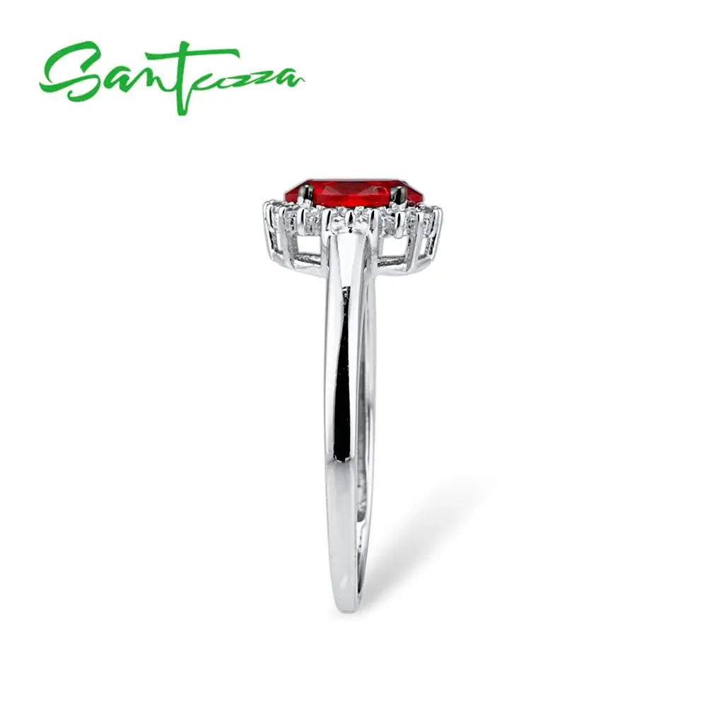 SANTUZZA Silver Rings For Women Pure 925 Sterling Silver Glamorous Red Oval Glass Ring Elegant Wedding Accessories Fine Jewelry