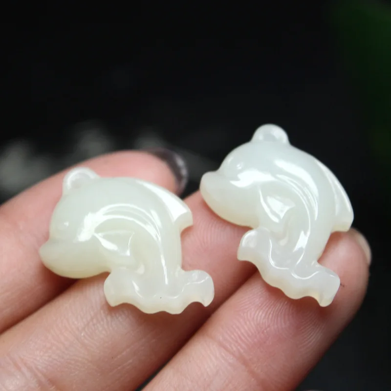 

Natural hetian white jade handcarved dolphin DIY100% real jade pendant necklace jade accessories septa scattered beads for women