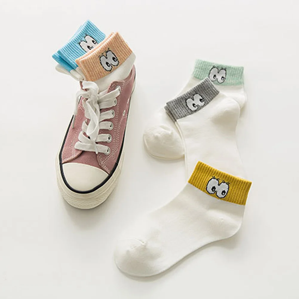 Носки женские Короткие хлопковые с забавным принтом глаза|Носки-следки| |