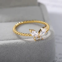 2021 new popular womens glass crystal butterfly golden ring one size jewelry gift jewelry