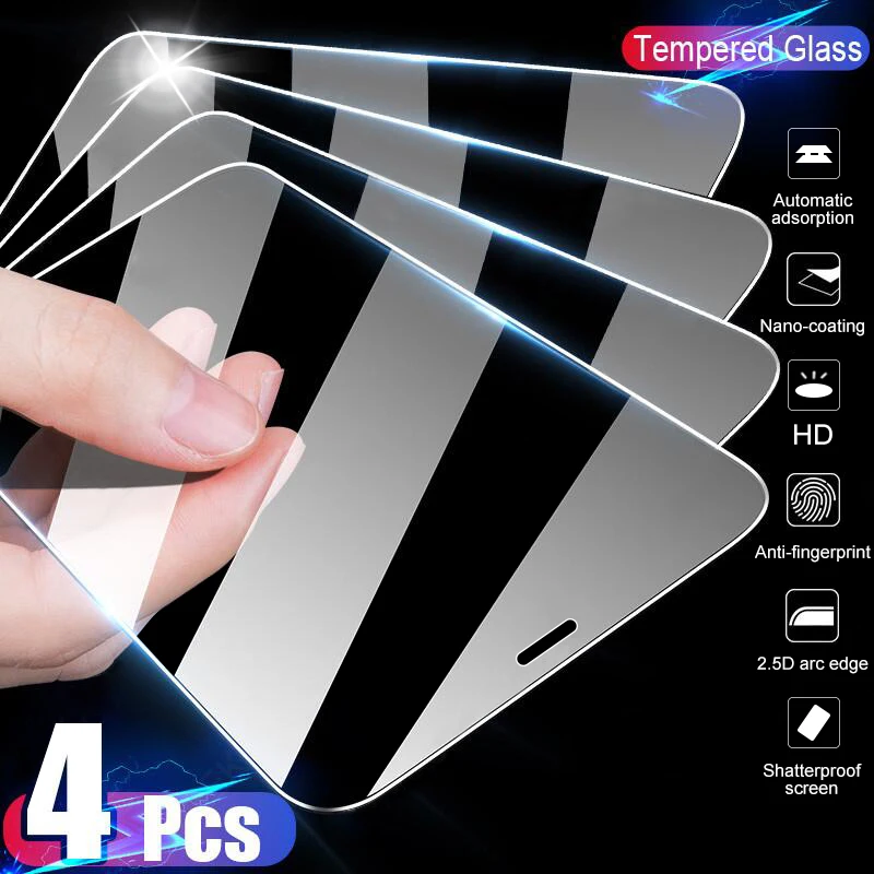 

4PCS Full Cover Glass on the For iPhone 11 12 X XS Max XR Tempered Glass For iPhone 7 8 6 Plus 11 12 Pro Screen Protector