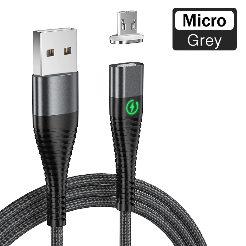Gray for Micro YKZ Магнитный кабель Micro type C светодиодный светильник 3 А Быстрая зарядка Магнитный USB C кабель для iphone samsung Xiaomi кабель для передачи данных - Цвет: Gray for Micro
