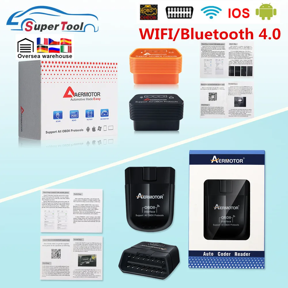 Автомобильный сканер OBD2 ELM327 V1.5 WIFI Bluetooth 3 0/4 0 ELM 327 V1.5/1 5 Wi Fi/Bluetooth 4 Поддержка