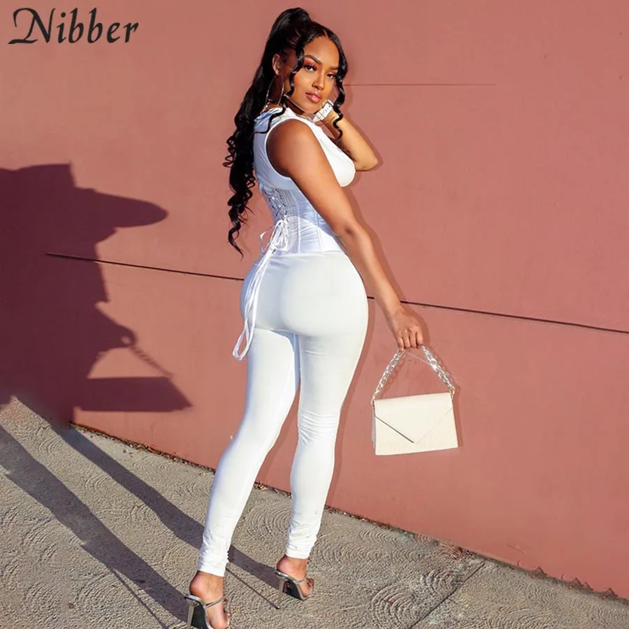 

Nibber Sexy fashion zipper sleeveless Skinny long Jumpsuits Women 2020 Sporty Casual solid slim Fitness workout Jumpsuit mujer
