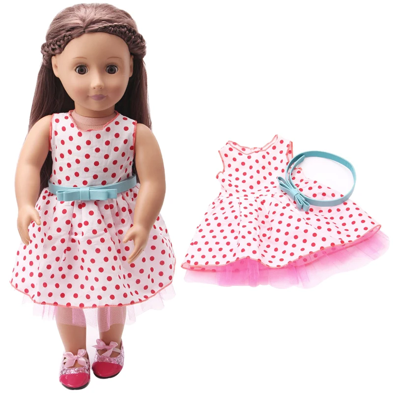 

Платье с принтом в горошек и синим поясом, 18 дюймов, 43 см