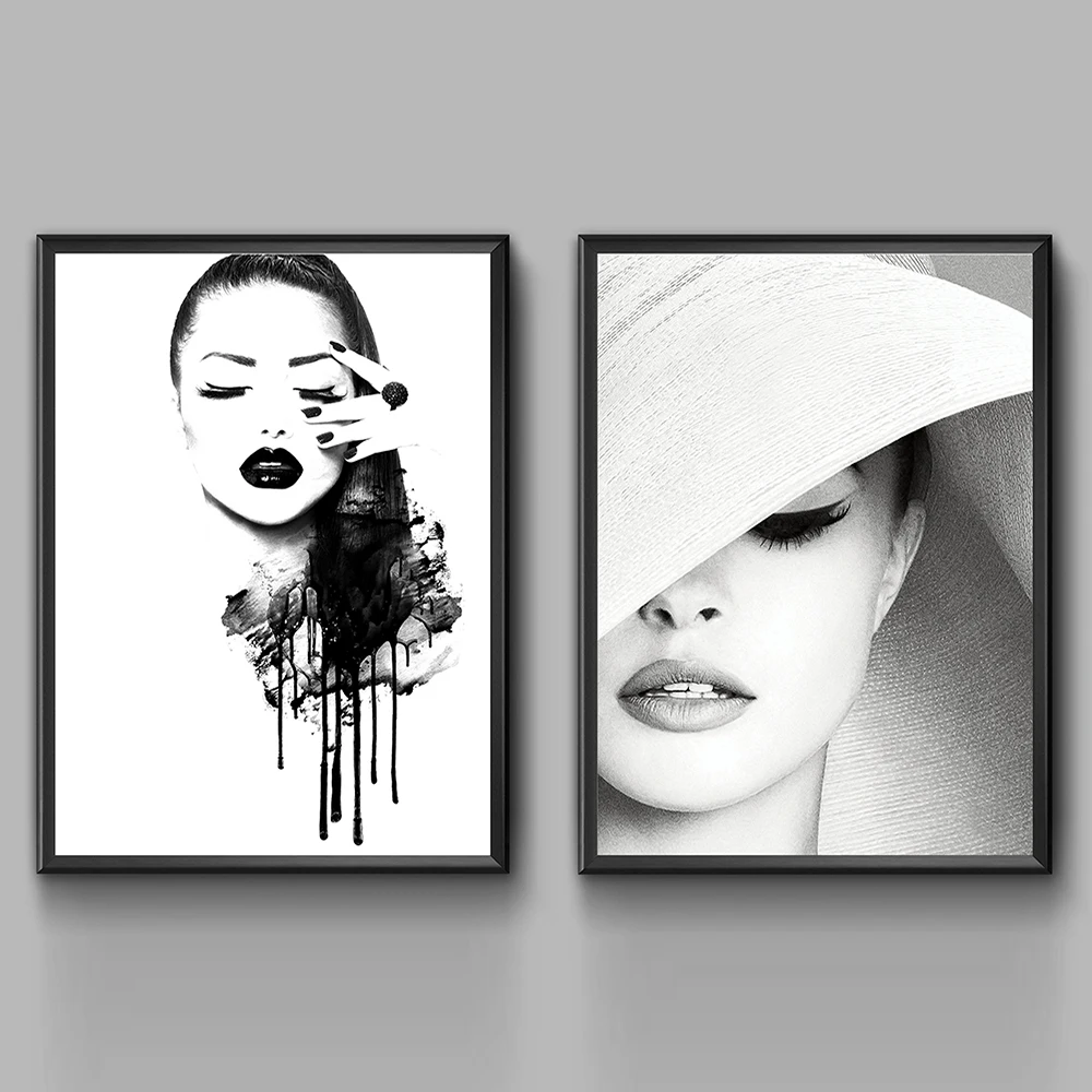 

Fashion Woman Wall Art Canvas Painting Black and White Nordic Posters And Prints Glamour Wall Pictures For Living Room Decor