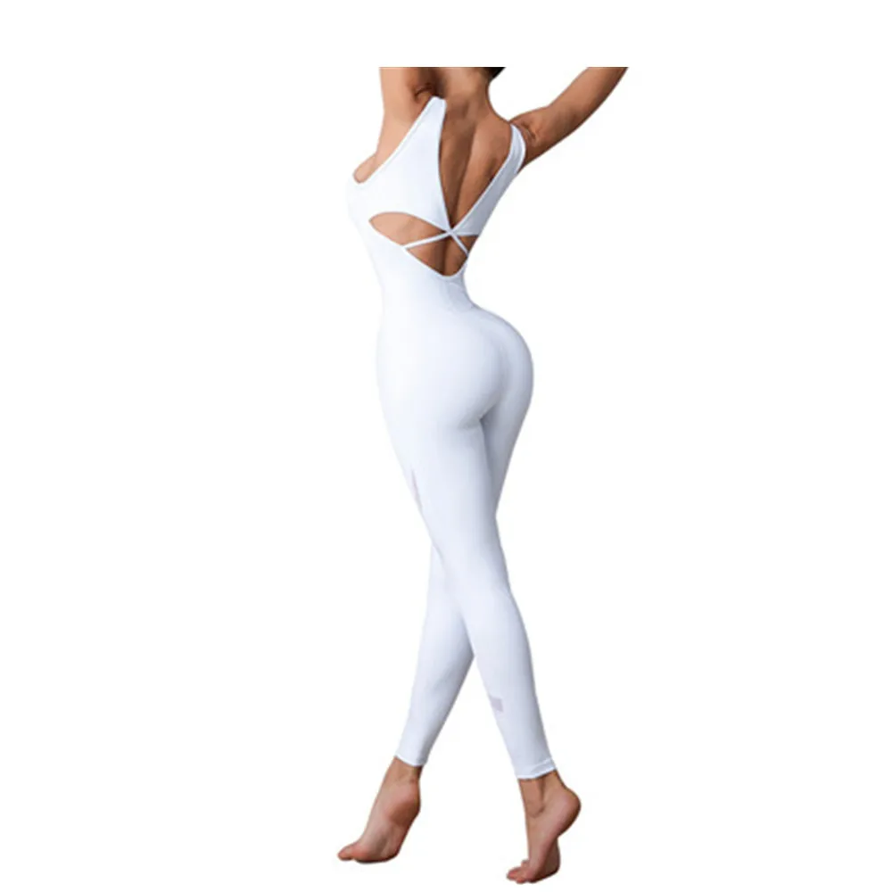 Soft Cozy Lady's Yoga Fitness Dance Shaping Elastic Slim Tight Jumpsuit, Solid Color Sexy Backless Sling One-piece, Daily Life