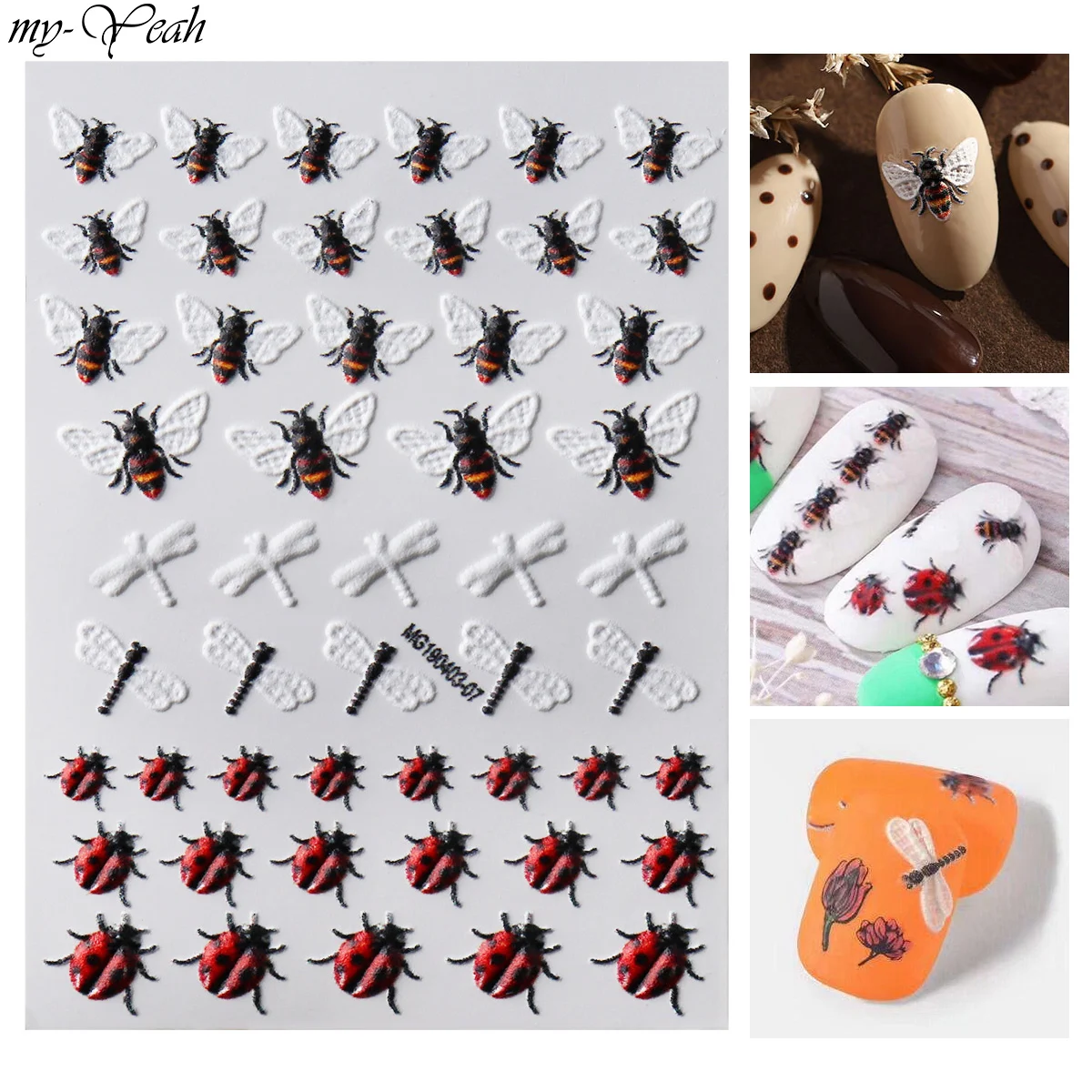 1 шт. 3D Выгравированные животные Переводные Стикеры для ногтей пчела Стрекоза