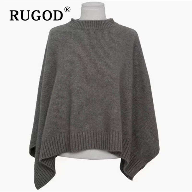 

RUGOD Auturm loose knitted sweater women Fashion solid auturm ladies cloak Vintage round neck khaki warm pullovers and coat 2019