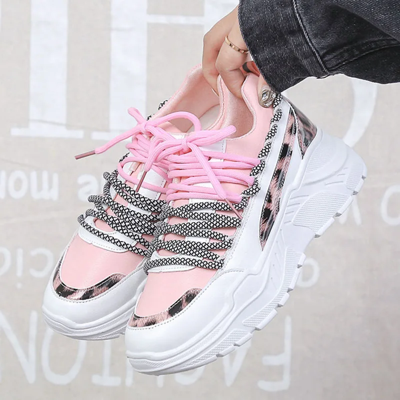 Модные леопардовые Женские кроссовки Tenis Feminino Женская обувь на платформе