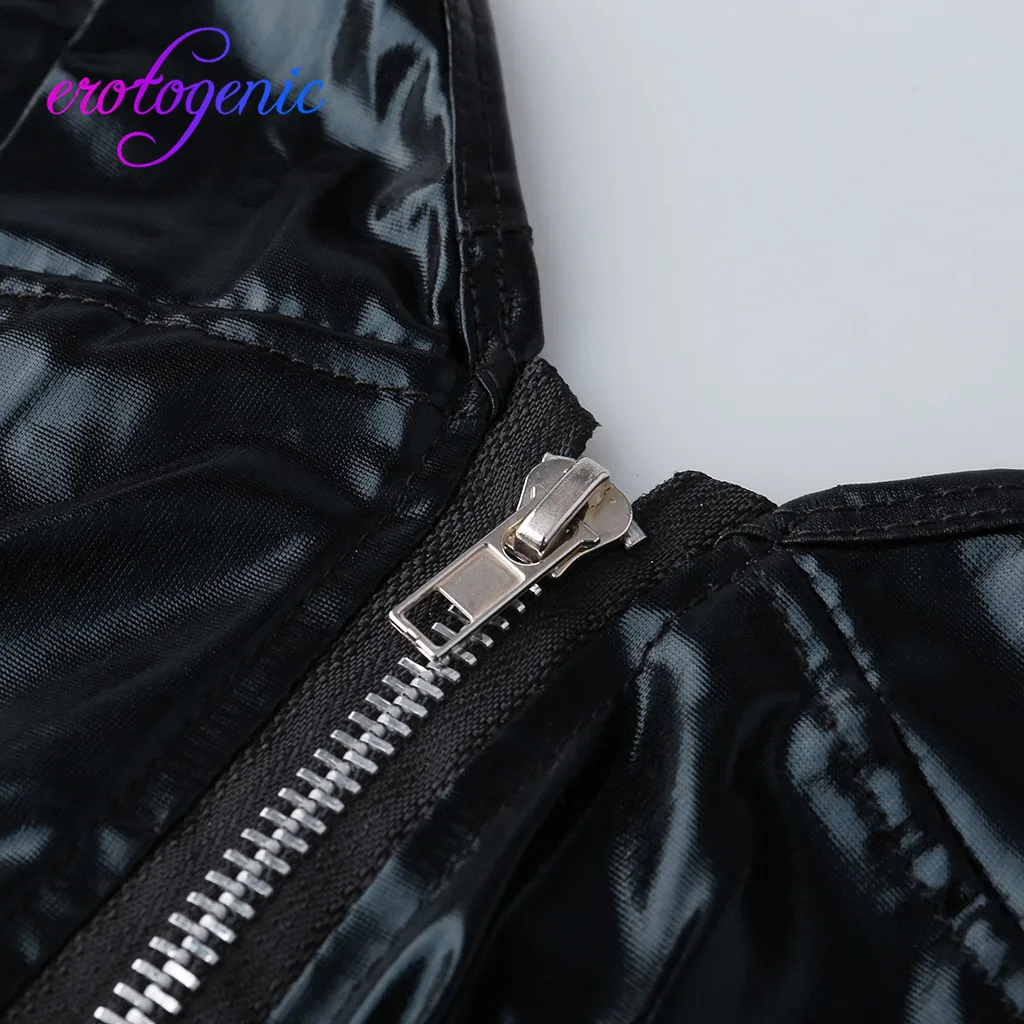 Сексуальное женское нижнее белье сексуальное кожаное боди на молнии с