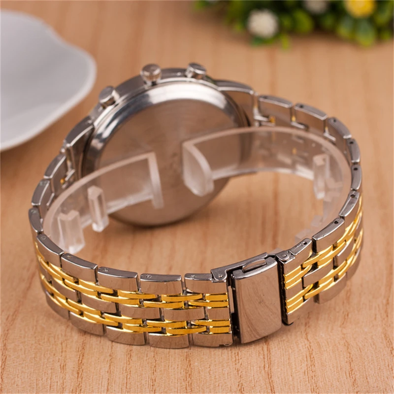 

Elegant Gold Quartz Men Watches Business Casual Watches Double Eyes Alloy Watches Stainless Steel Strap Watches Reloj Hombre
