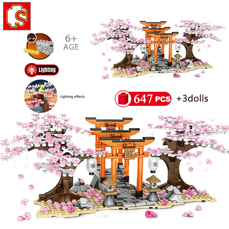 

647pcs City Street View Idea Sakura Inari Shrine Bricks Friends Cherry Blossom Creator House Tree Building Blocks Toys As Gifts