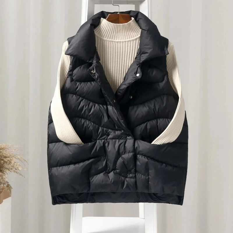 Winter Women's Vest 90% Duck Down Jacket Ultra Light Warm Double Breasted Short Down Coat Parka Female Sleeveless Waistcoat 2023
