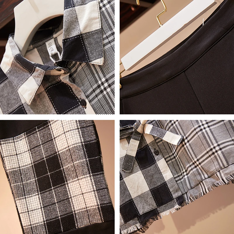 Женский офисный комплект Trytree повседневный Асимметричный клетчатый Топ с поясом